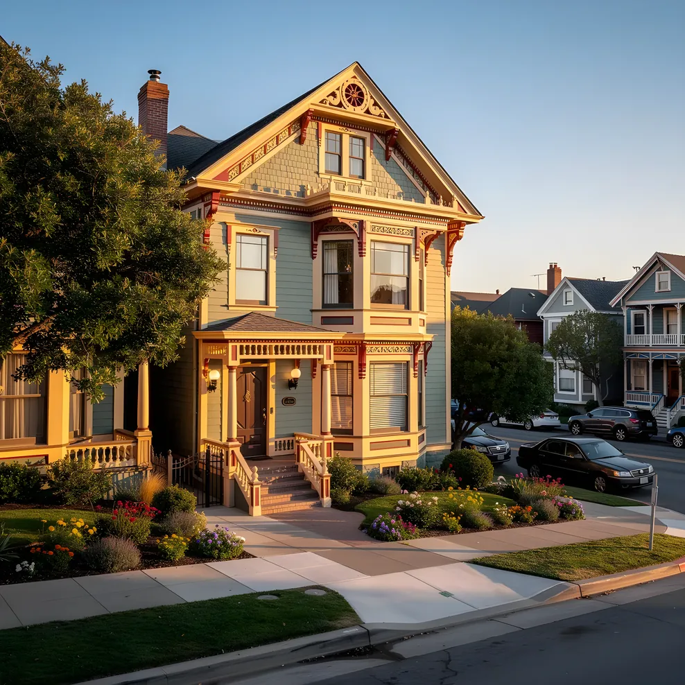 San Francisco Bay Area Victorian homes at golden hour